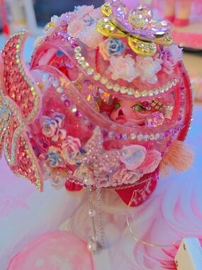Embellished Pink Decorative SP Trinket Case with Floral and Crystal Accents